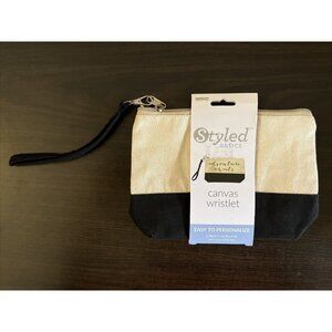 10 for $5 NWT Styled Basics Canvas Wristlet Beige Black Purse 5.8" x 9" Vinted